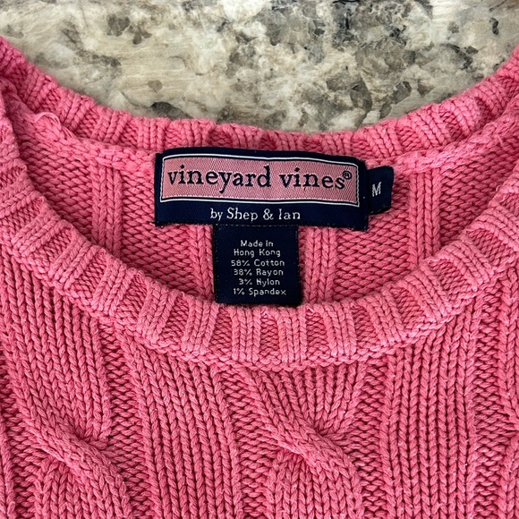 Vineyard Vines Barbie Core Pink Cable Knit Sweater Green Whale Logo Size M - Picture 4 of 8